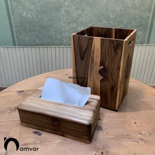 ست سطل‌اشغال و جا‌دستمالی چوبی