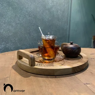 سینی چوب گردو گرد دسته دار